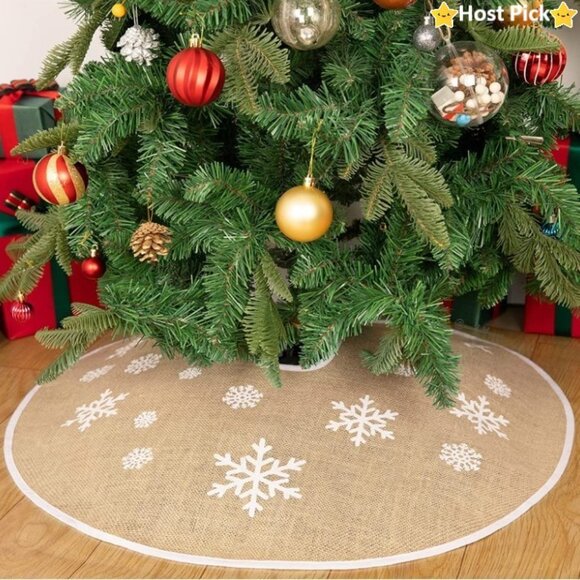 Rustic Burlap Christmas Tree Skirt - 48” Snowflake Farmhouse Style - NWT - Picture 1 of 12